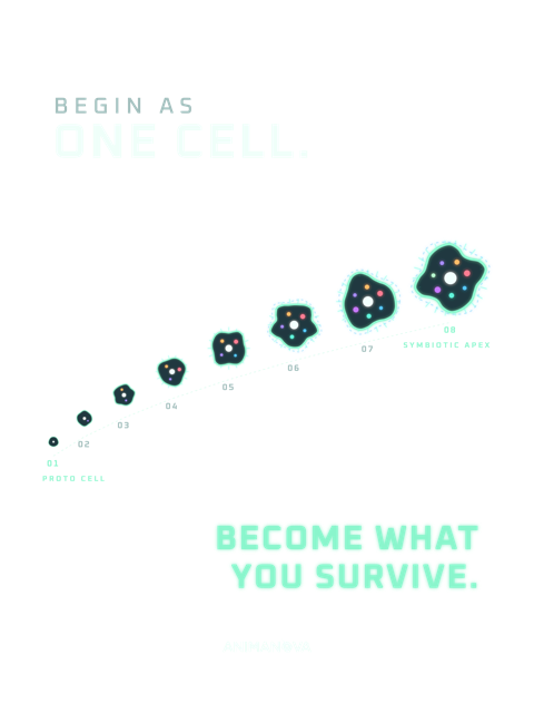 The eight forms, proto cell to symbiotic apex T-shirt design
