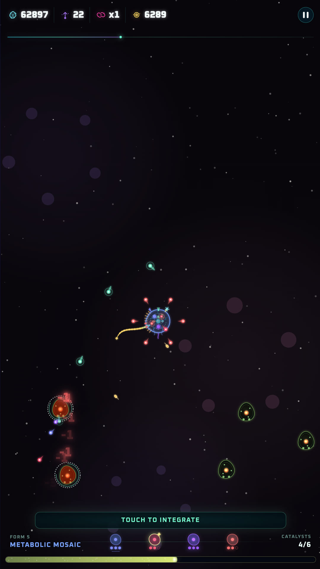 A Symbiosis organism about to integrate a weakened cell